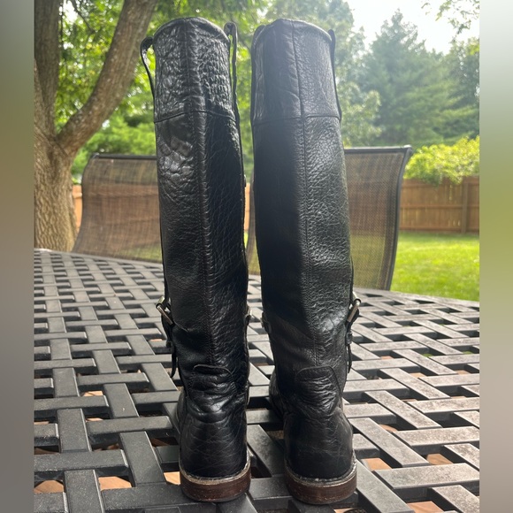 Vintage Frye Boots Pull On Low Heel Tall Shaft Black Leather Size 7.5/8 - Picture 2 of 8